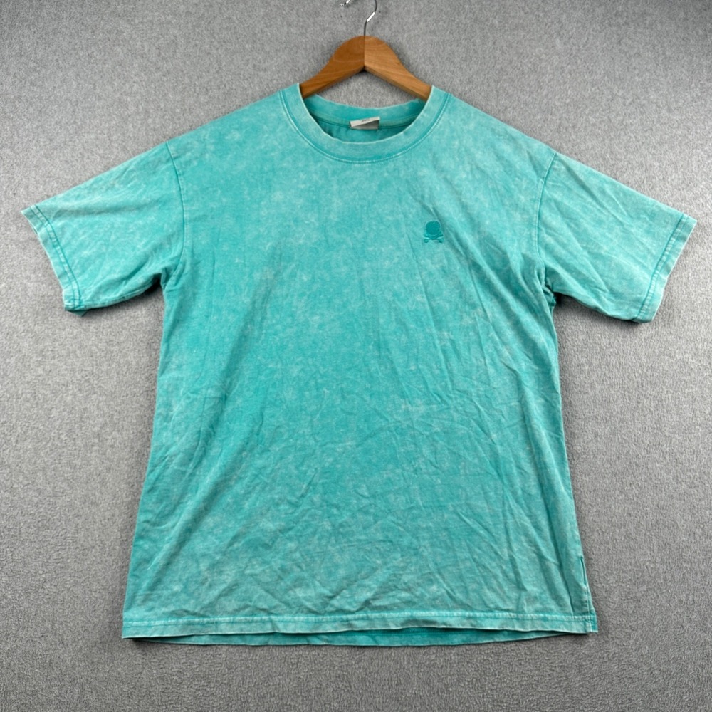 AIMEEWQ T-Shirt Mens L Acid Wash Teal Blue Skull Graphic Better Late Than Never